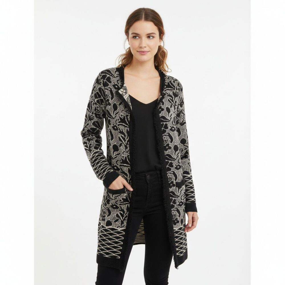 Gottardi Made in Italy Floral Jacquard Cardigan -‎ Merino Wool Blend - Medium